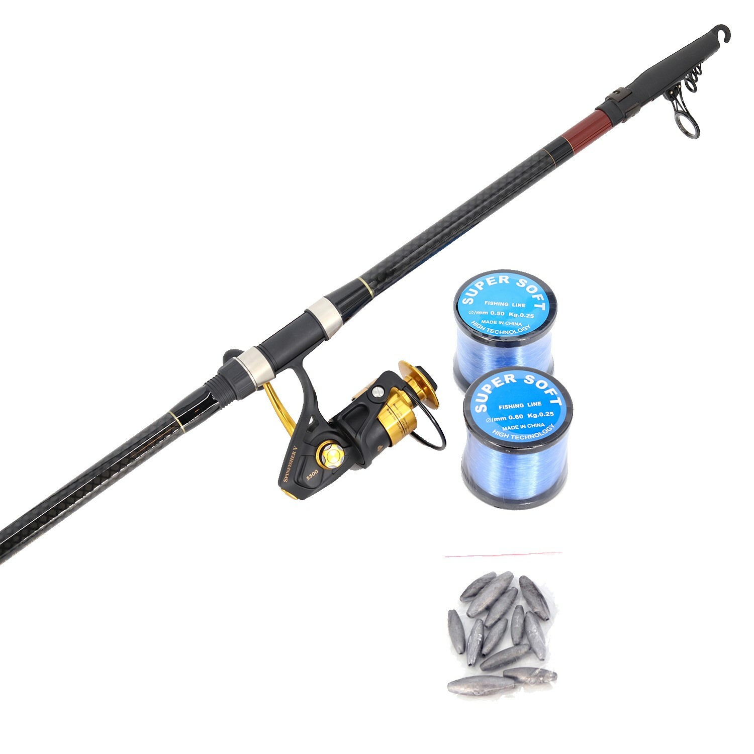 Shore Fishing (Pilot 3.9m and Penn V5500 including Nylon line with rigs and  sinkers and snap swivels) Combo