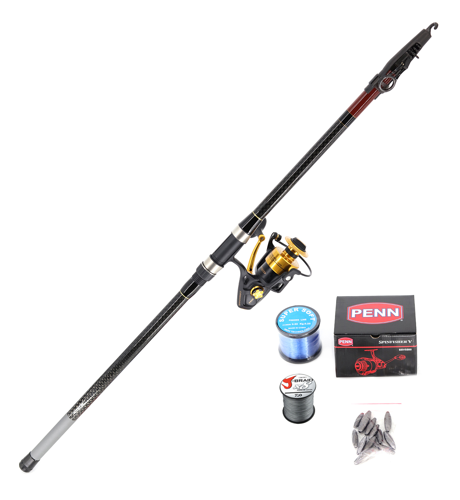 Shore Fishing (Pilot 4.2m and Penn V5500 including braid and mono line with rigs and sinkers) Combo