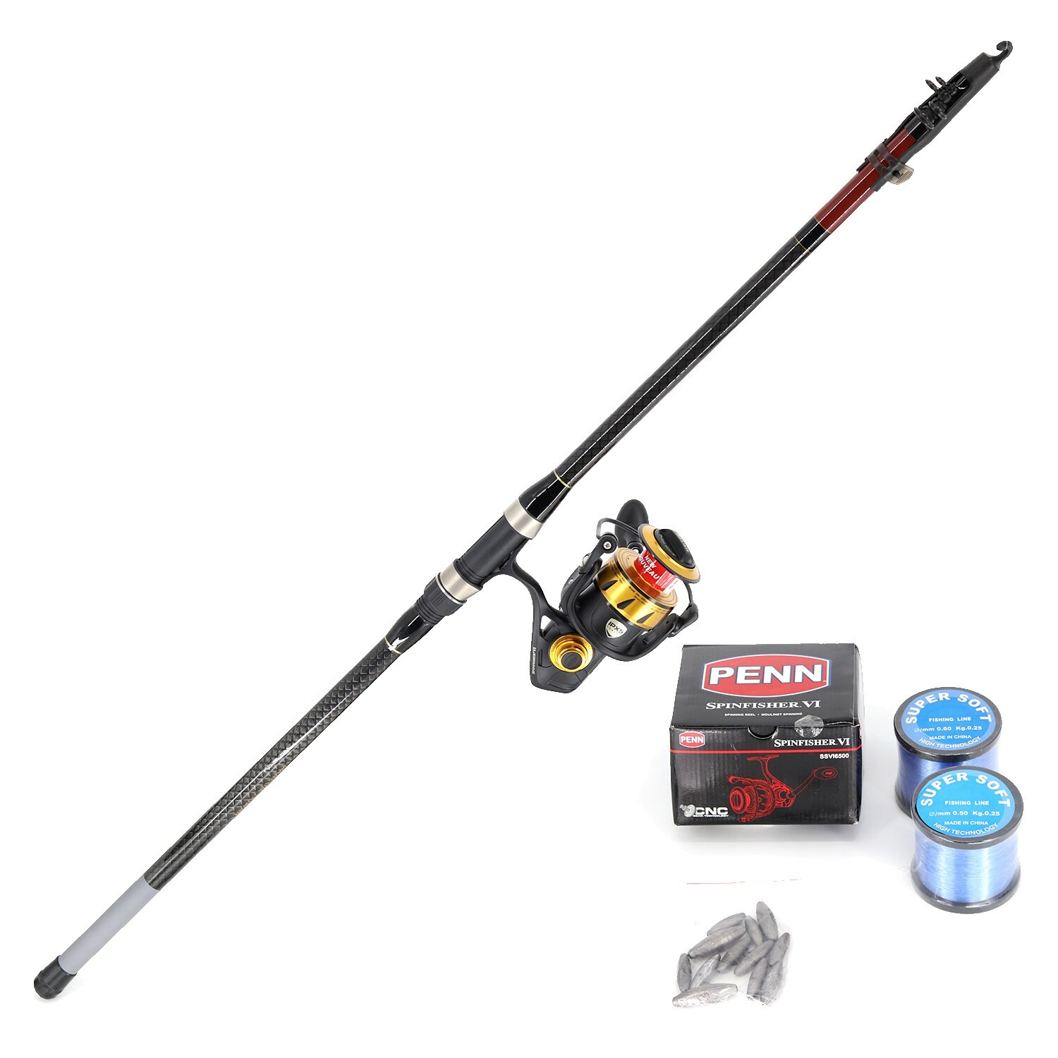 Shore Fishing (Pilot 3m and Penn VI 6500 including Nylon line with rigs and sinkers and snap swivels) Combo