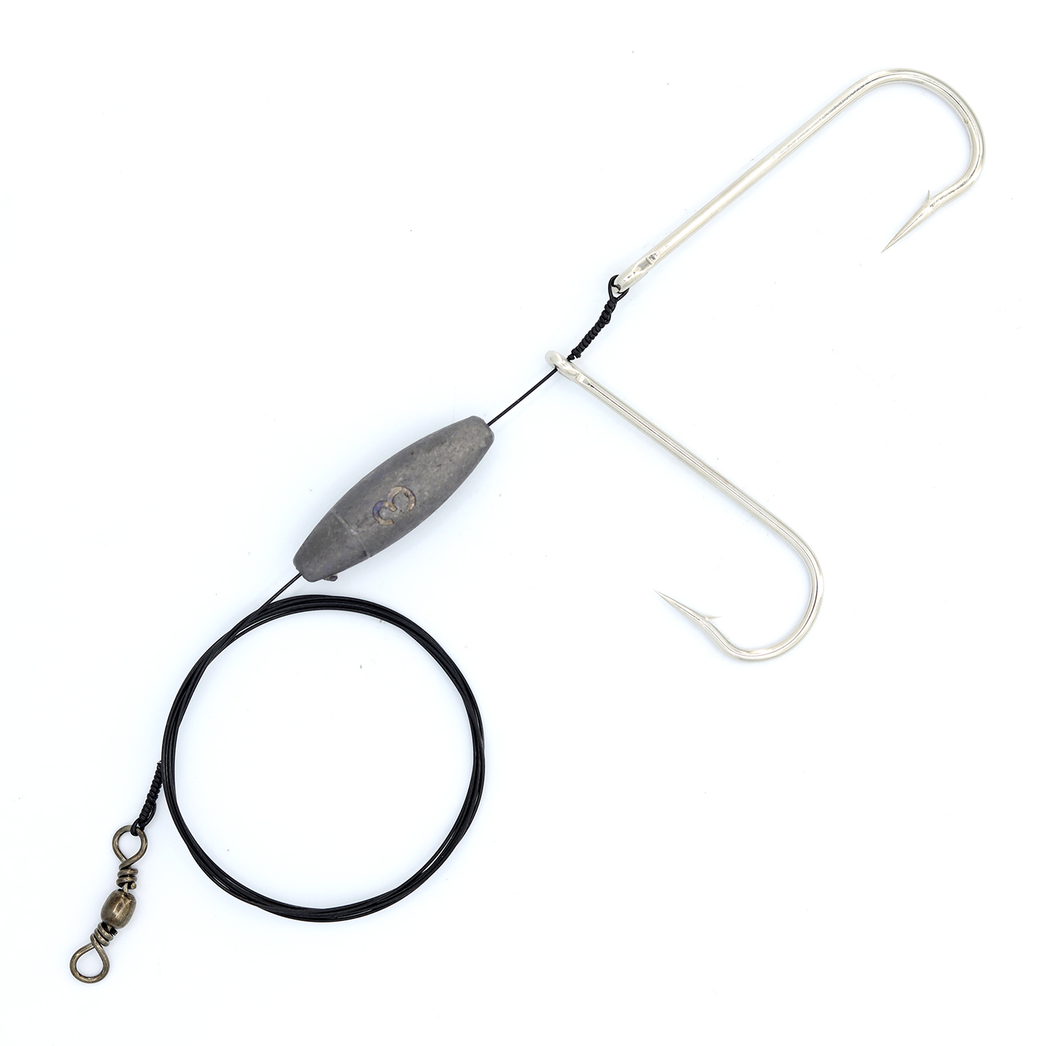 qareb american wire rig with double hooks sizes 1 and 2, sinker size 3 and wire test 90lb