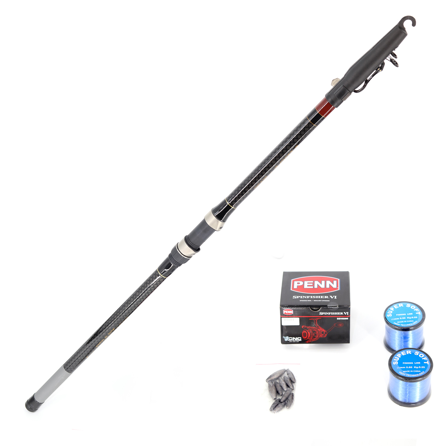 Shore Fishing (Pilot 5m and Penn VI 5500 including Nylon line with rigs and  sinkers and snap swivels) Combo