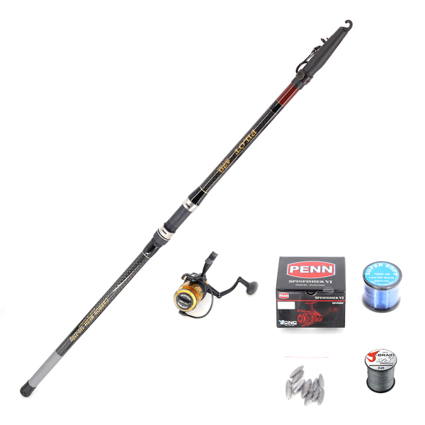 Shore Fishing (Pilot 4.2m and Penn VI 5500 including braid and mono line  with rigs and sinkers and snap swivels) Combo